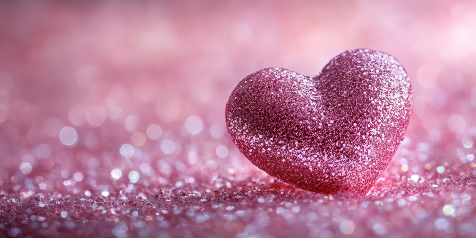 Sparkling pink heart shines brightly against a glittering background during a romantic celebration